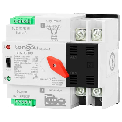 Interruptor de Transferencia 2P ATS 100A Tongou TOWTS-100